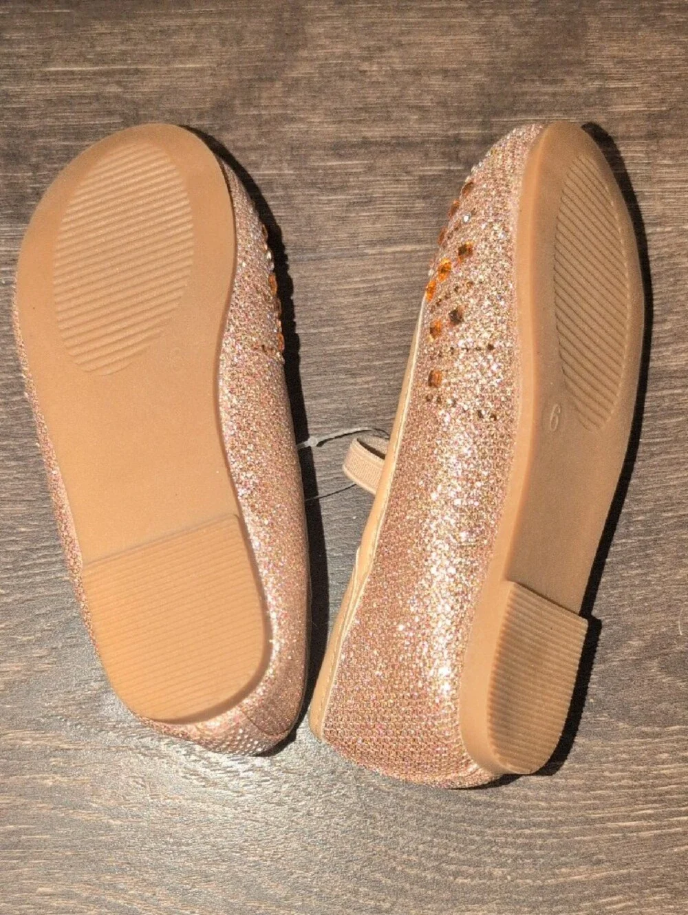Girls Gold Glitter Ballet Flats with Gem Accents - Kids Dress Shoes